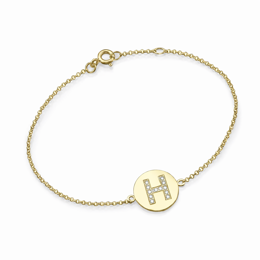 Diamond Letter Disc Bracelet
