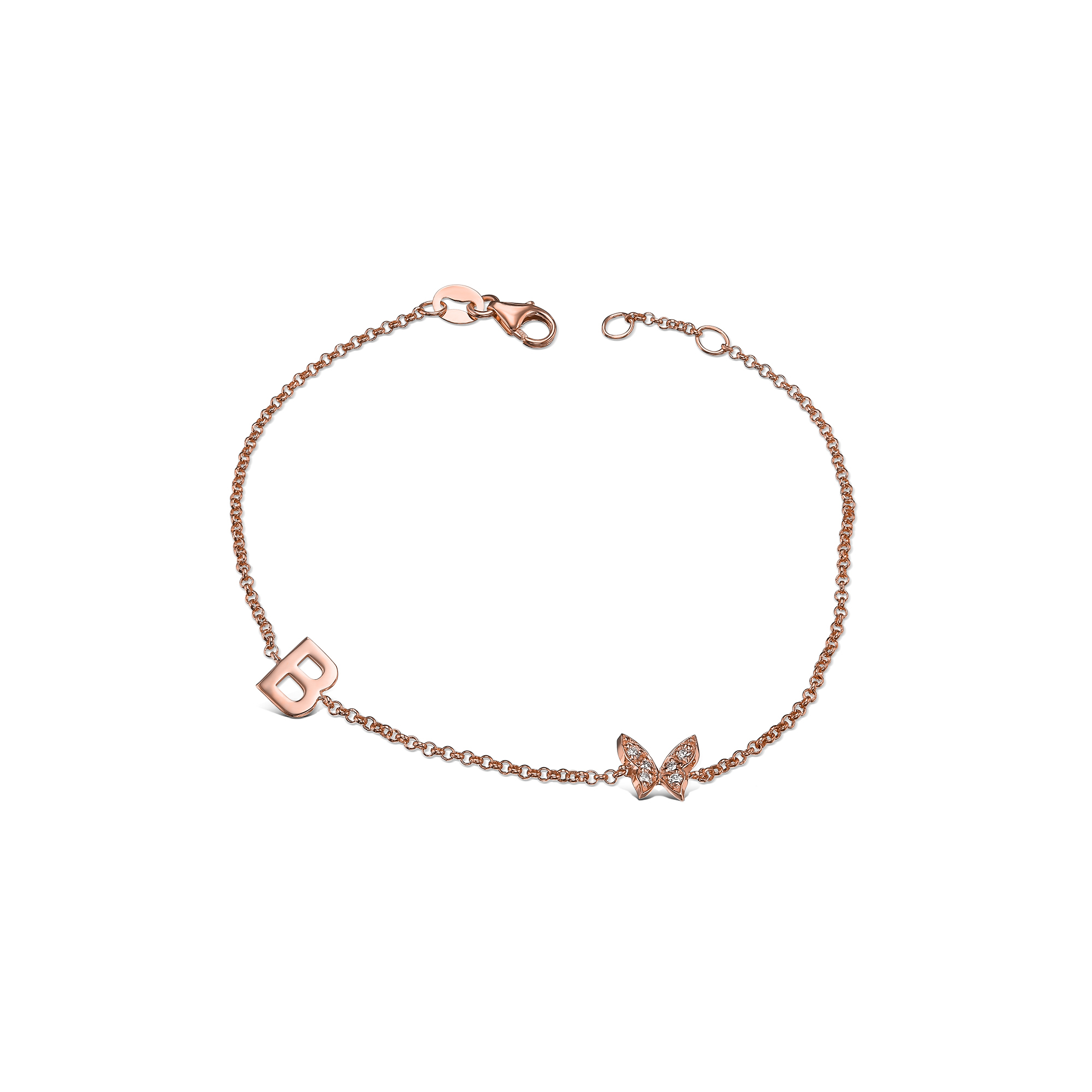 Butterfly Diamond With One Gold Initial Bracelet