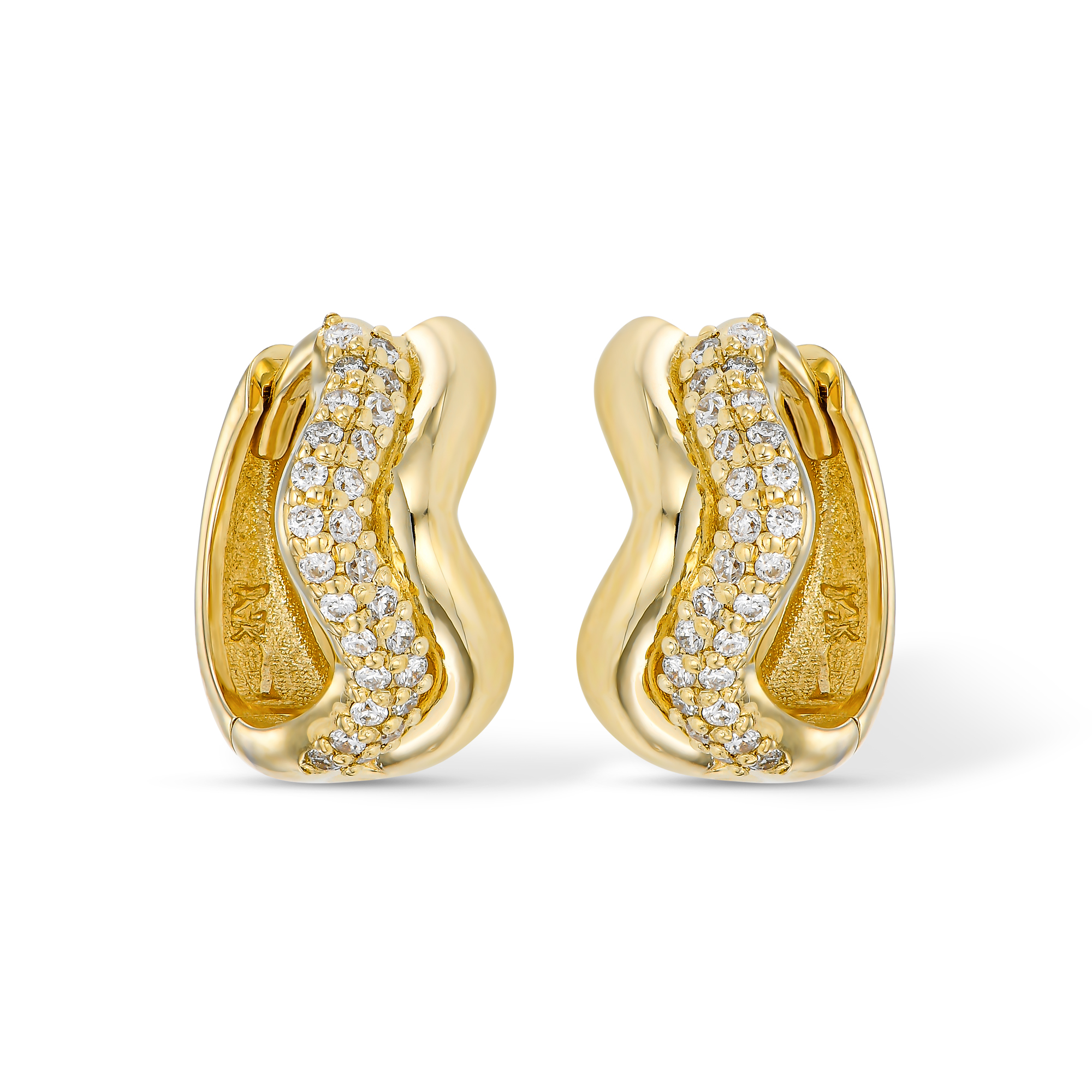 Curved Pave Diamond Huggie Hoops