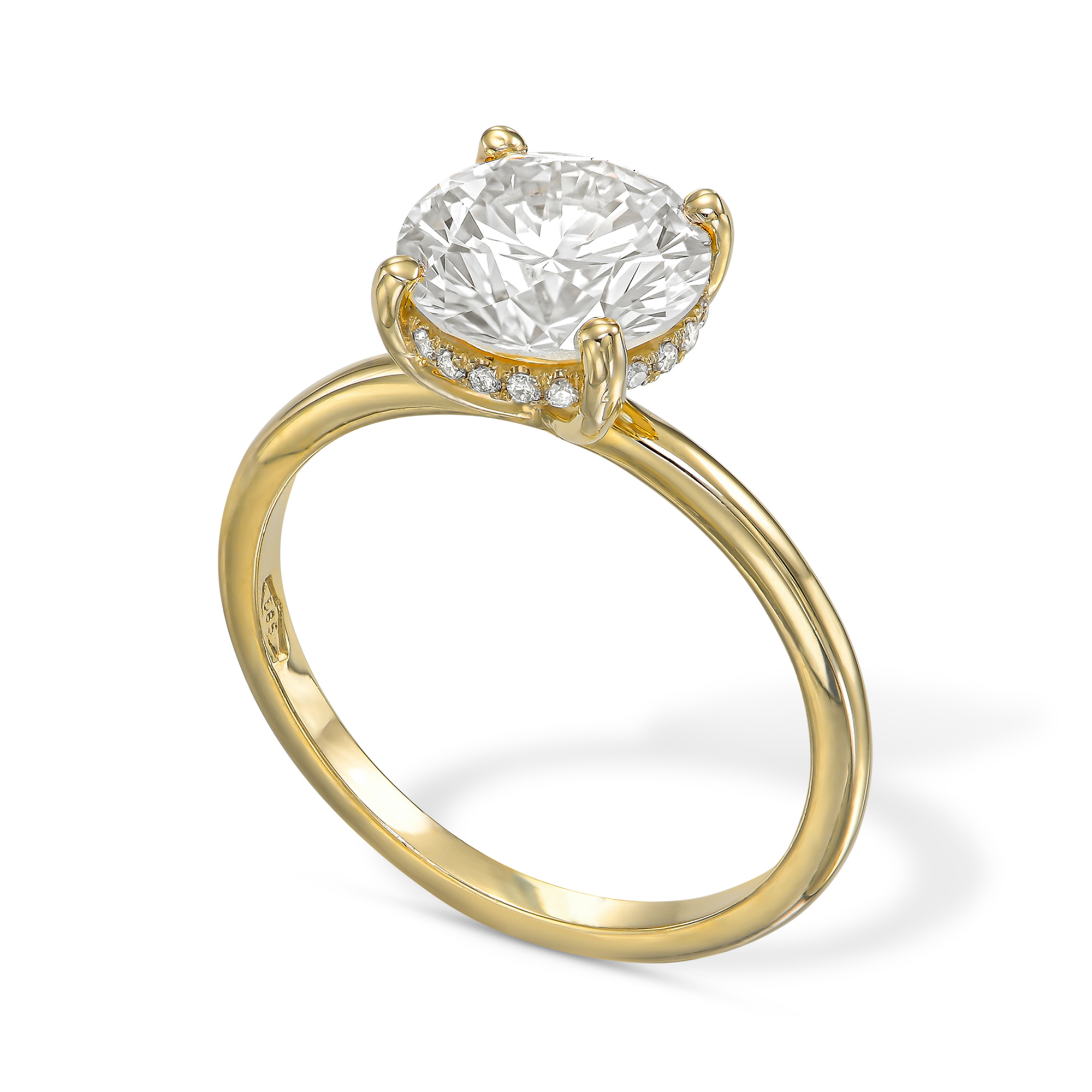 Round Cut Diamond Solitaire Ring with Hidden Halo